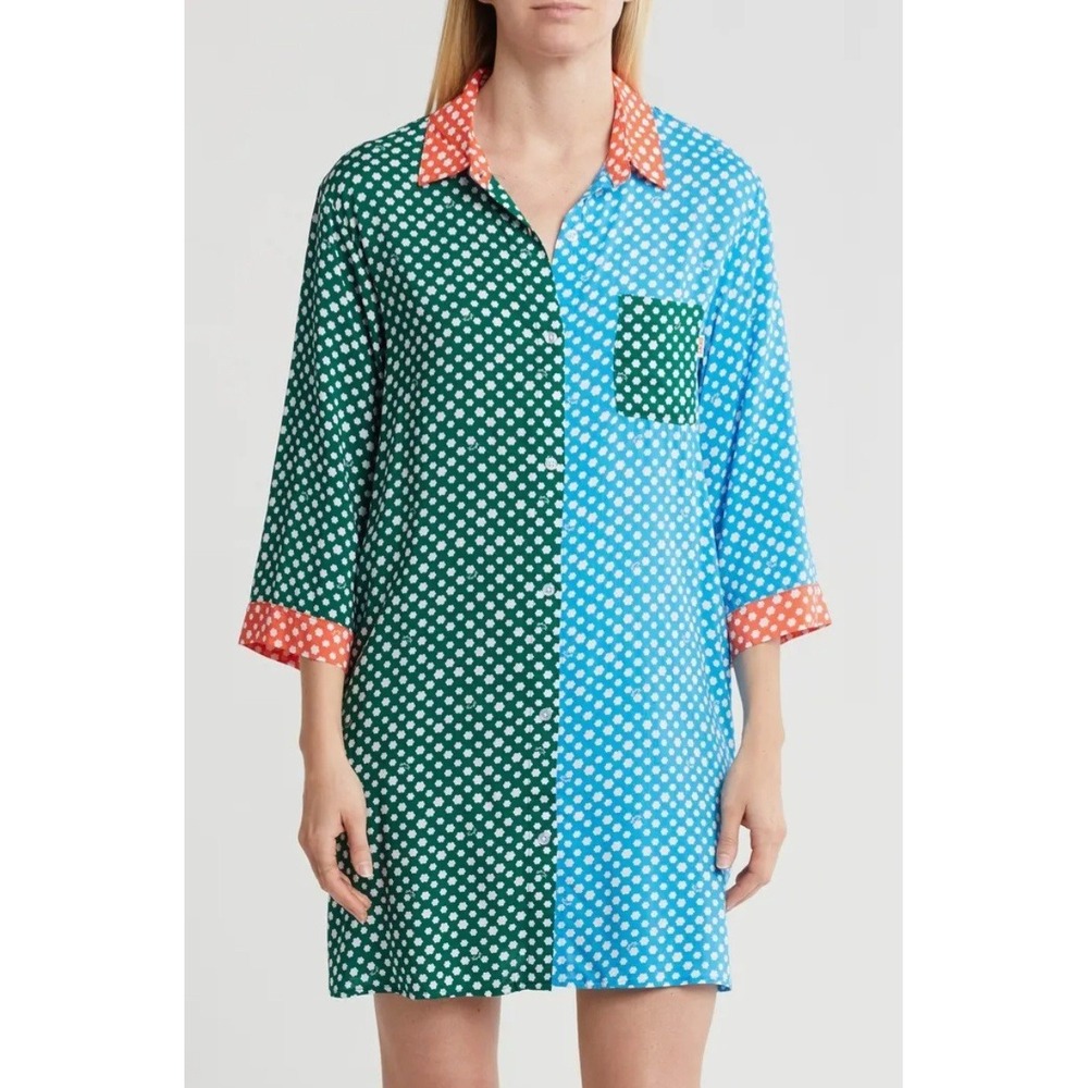 DKNY Colorblock Button-Up Nightgown Size LARGE